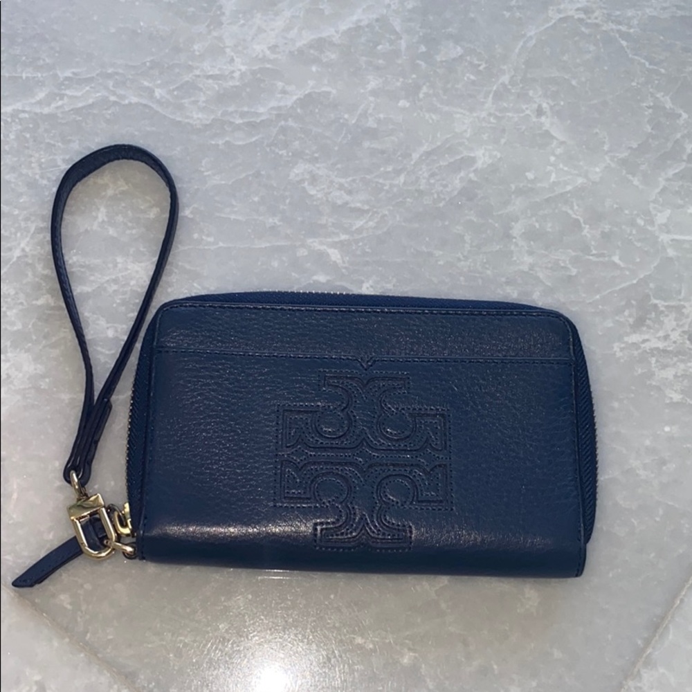 Tory Burch Navy & Gold Wristlet